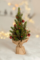 Christmas card, Christmas tree with red balls