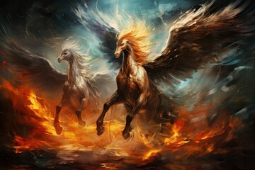 Legendary Phoenix Riders - Generative AI - obrazy, fototapety, plakaty