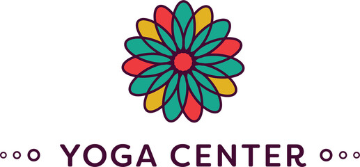 Digital png illustration of flower with yoga center text on transparent background