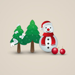 Christmas illustration of snowman and tree