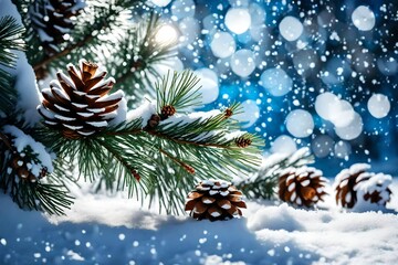 Obraz na płótnie Canvas pine cones and snow