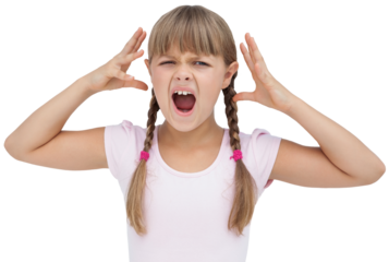 Digital png photo of shouting caucasian girl on transparent background