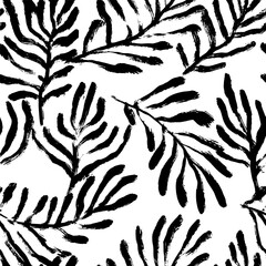 Dry Brush Tropic Leaves and Branches Seamless Pattern