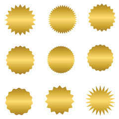 Set of golden starburst price tag label, gold sale sticker badge - obrazy, fototapety, plakaty