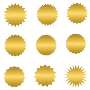 Set of golden starburst price tag label, gold sale sticker badge