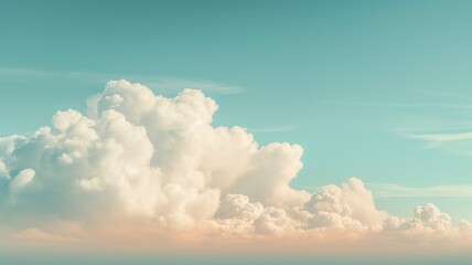 Beautiful sky on colorful gentle light day background. Sunny and fluffy clouds with pastel tone and idyllic teal agreen color backdrop. Picturesque generative ai