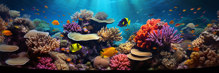 Fototapeta na wymiar A colorful underwater ballet Clownfish navigating the vibrant coral reef tapestry