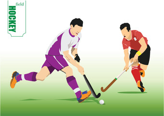 Field Hockey player, ready to pass the ball to a team mate. 3d vector illustration