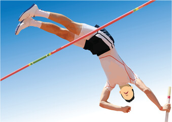 Pole vaulter. 3d color vector drawing. - obrazy, fototapety, plakaty
