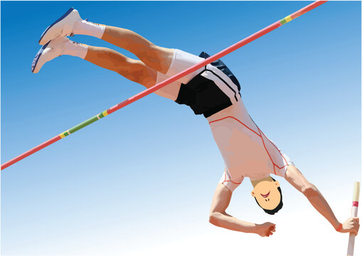 Pole vaulter. 3d color vector drawing.