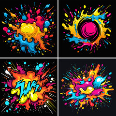 explode ethnicity splashing burst explosion destruction ink rainbow spray falling dye fantasy