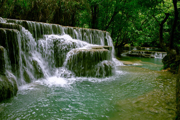 tad kuang si one of beautiful limestone waterfall in luangprabang one of most popular attraction in...