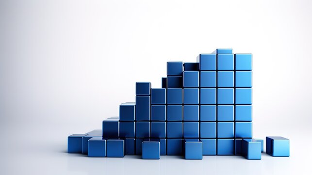 Rising momentum of data intelligence. Big data and Ai core data concept image. Dark and light metallic blue block stacked and rising