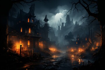 Fototapeta na wymiar Haunted house spooky mansion dark and eerie ghostly