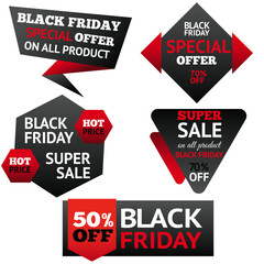 A collection of black Friday sale discount and promotion banners and labels