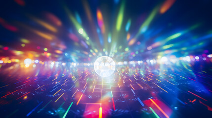 Blurred disco club original laser color lights - View of new scanners generation - Defocused image - Concept of nightlife with cocktails and music entertainment . Generative AI.
