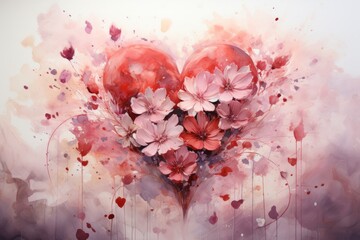 Valentines Day Watercolor Painting with hearts. This image can be used for romantic Valentine's Day