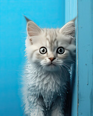 A cute little cat on a wooden background