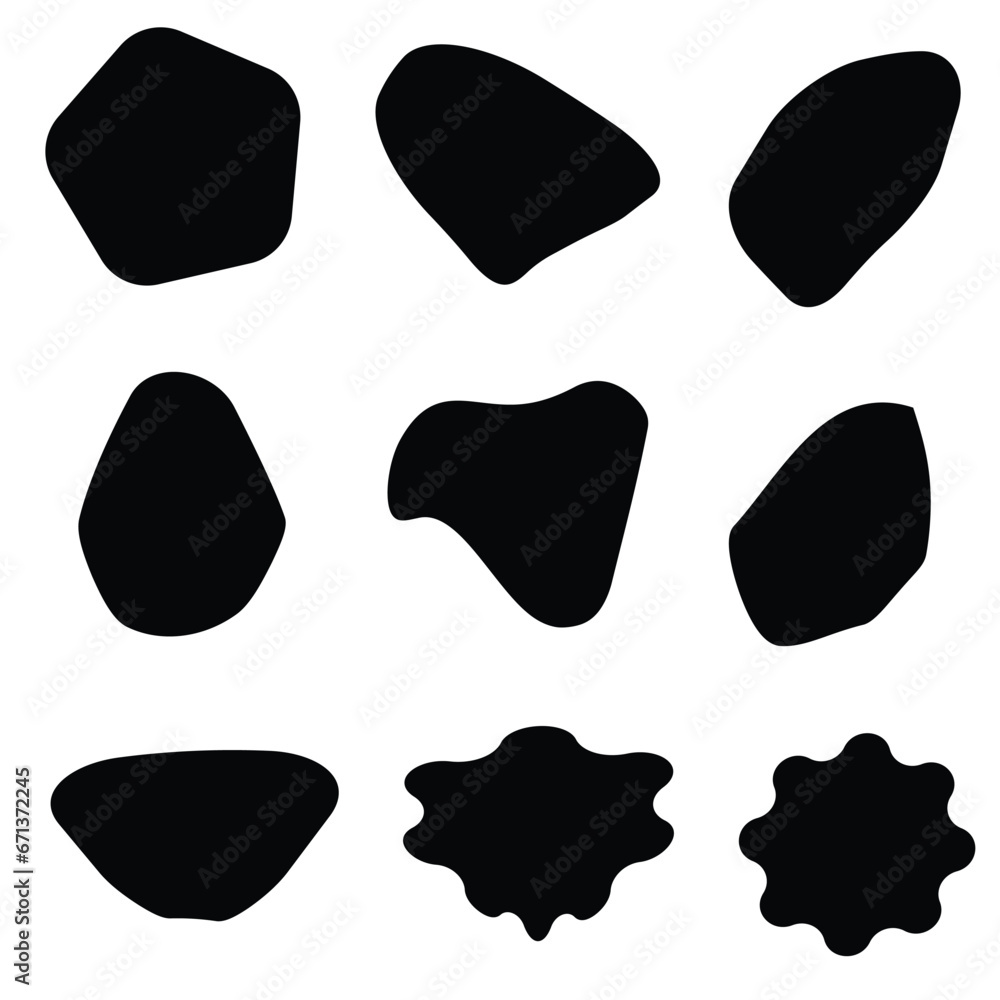 Aufkleber blob shapes vector set. organic abstract splodge elemets monochrome collection. inkblot simple silho