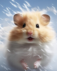 A cute hamster in the middle of strong wind