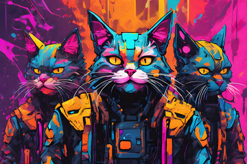 Sci-fi action of unknown cats. Generative AI.