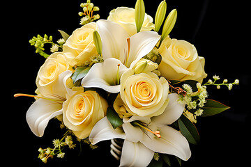 ..Beautiful white and yellow flower bouquet for woman, generative ai.