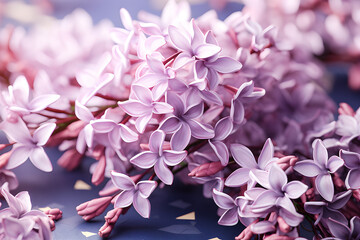 Lilac  flowers   on  lily background, 3d illustration, generated ai