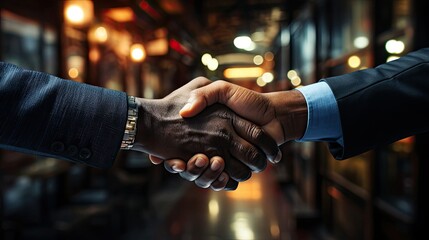 A strong male handshake symbolizing contractual obligations, shaking hands, shaking hands in business as concluding an agreement - obrazy, fototapety, plakaty
