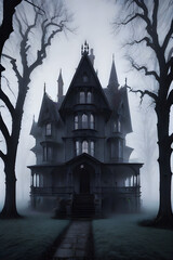 Obraz premium a gothic style house under a fog