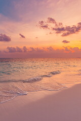 Best vertical beach coast panorama. Sunset landscape, calm sea waves relaxing sky clouds. Inspire...
