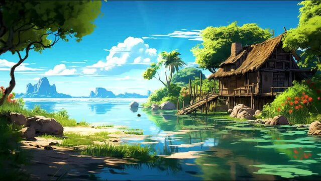 
"Lo-Fi island beats visualizer for VTubers: serene animated island backdrop, perfect for streams,video calls. Elevate virtual ambience with tropical rhythms & dynamic visuals