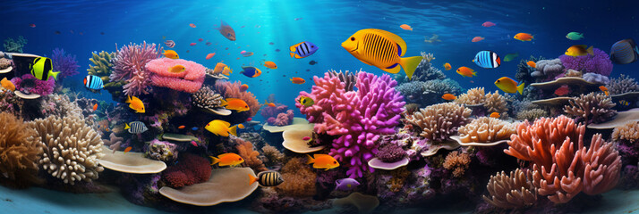 Fototapeta na wymiar A colorful underwater ballet Clownfish navigating the vibrant coral reef tapestry