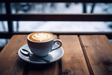 Morning elixir. Artfully crafted cappuccino in vintage cafe setting. Espresso indulgence. Dark and delicious shot with creamy froth. Aromatic latte art in cozy wooden background