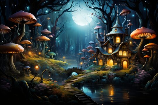 Fantasy Forest Moonlit Mushroom House