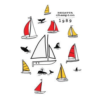  summer boat _regatta champion print vector art