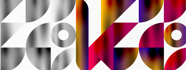 Mosaic pattern composition featuring harmonious interplay of triangles, lines, and round elements, creating a visually engaging and dynamic design for posters, covers, banners, brochures, websites