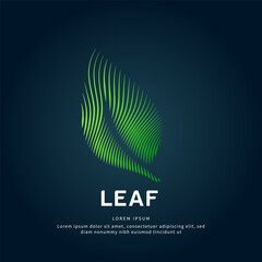 simple logo leaf Illustration in a linear style. Abstract line art green leaf Ecology Logotype concept icon. Vector logo leaf color silhouette on a dark background. EPS 10