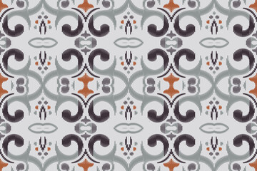 African Ikat floral paisley embroidery on white background.geometric ethnic oriental pattern traditional.Aztec style abstract vector illustration.design for texture,fabric,clothing,wrapping,carpet.