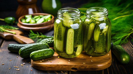 Pickled cucumbers in glass jar