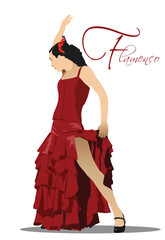 Beautiful young dancing flamenco. Vector 3d illustration