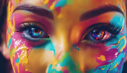 pop art illustration of rubber, a close-up of a woman's face with colorful paint