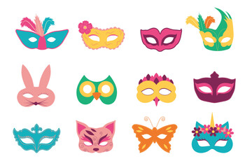 Carnival party mask set. Masquerade masks with different designs. - obrazy, fototapety, plakaty