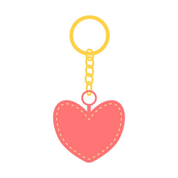 Keychain heart from 90s. Y2k heart key pendant. Cute key holder accessory for girls. Flat cartoon vector illustration isolated on a white background.