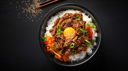 Gyudon: Japanese beef bowl Stylish Foodblogger Food Photographs. - obrazy, fototapety, plakaty