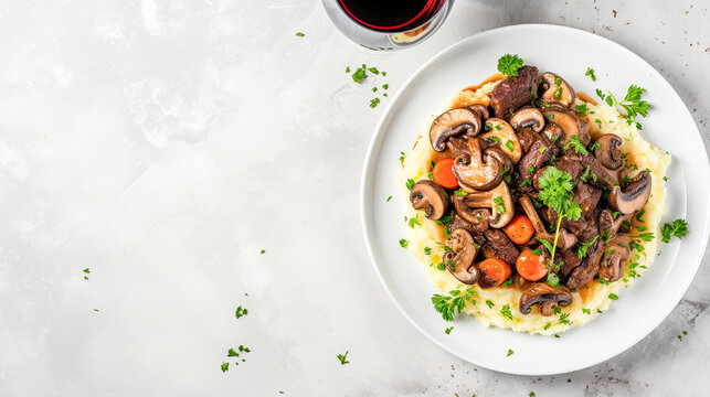 Beef Bourguignon: Tender beef stewed with red wine, mushrooms, and vegetables Foodblogger Food Photographs.
