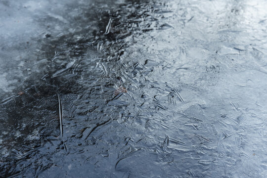 Thin ice layer on a frozen lake, natural background photo