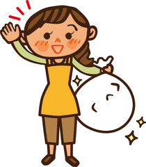 ごみ袋を持つ女性のかわいいイラスト