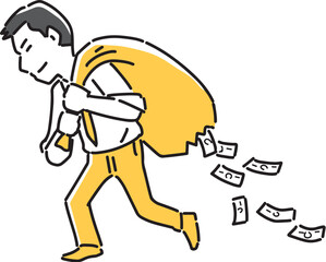 お金が漏れている袋を持っているビジネスマン