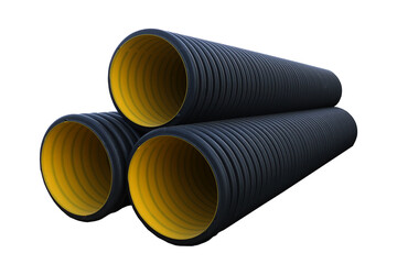 Black HDPE Double Wall Corrugated Pipe, 
HDPE Pipes Manufacturers, HDPE DWC Yellow pipes, Corrugated pipes white background