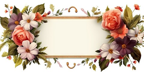 Botanical romance. Floral frame on white background with vintage elegance. Spring garden delight. Design for romantic invitations. Elegant  for postcards